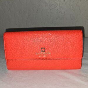 Kate Spade Southport Avenue Sandra Orange Pebbled Leather Long Wallet / Clutch